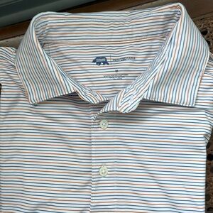 Onward Reserve Performance Orange and Blue Striped Polo Size M
